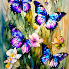 Colorful Butterflies and Flowers on Soft Painted Background