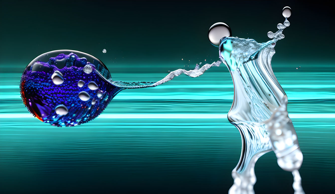 Colorful liquid droplet collision on turquoise background