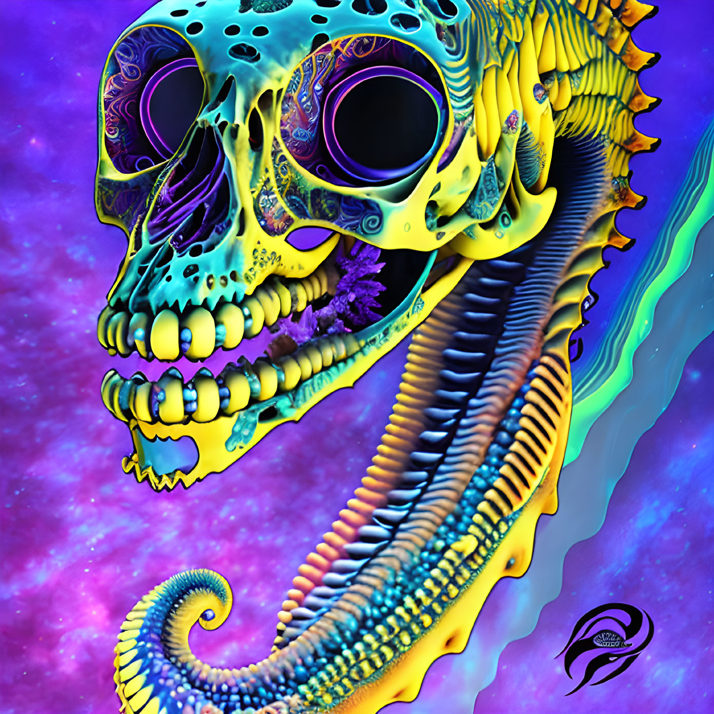 Colorful Stylized Skull Artwork with Cosmic Background