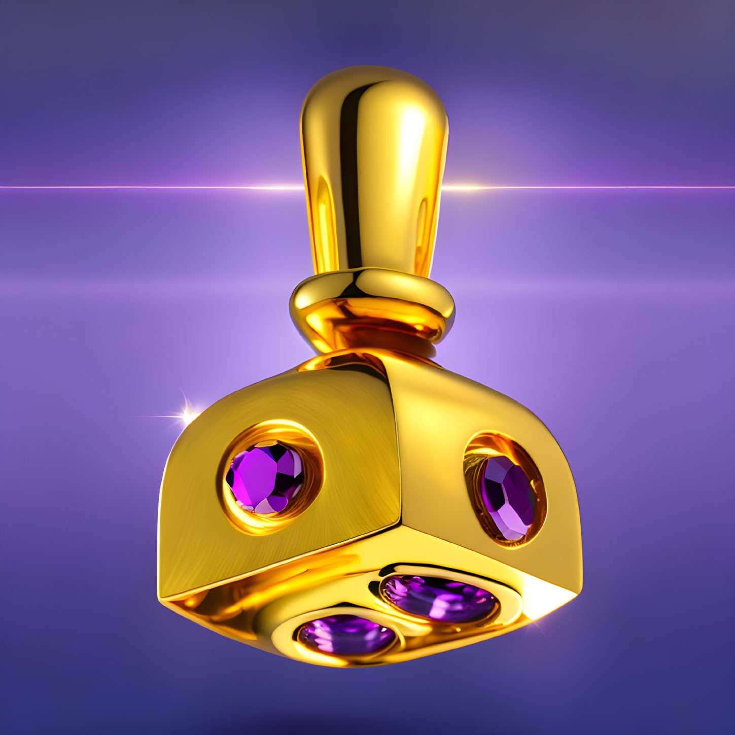 Shiny golden accessory with purple gemstones on purple background