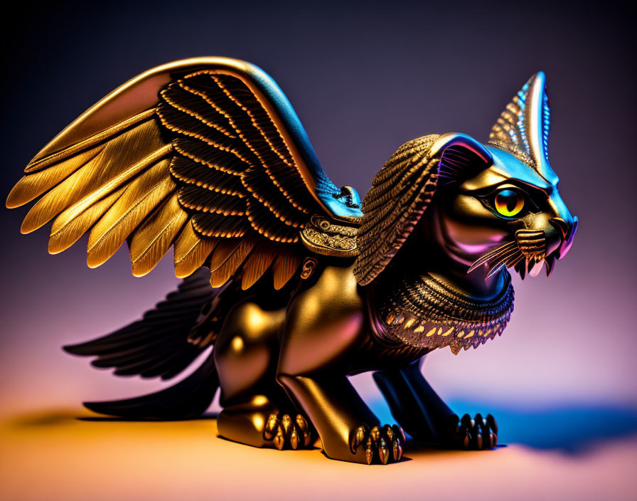 Colorful Winged Sphinx with Gold Accents on Gradient Background