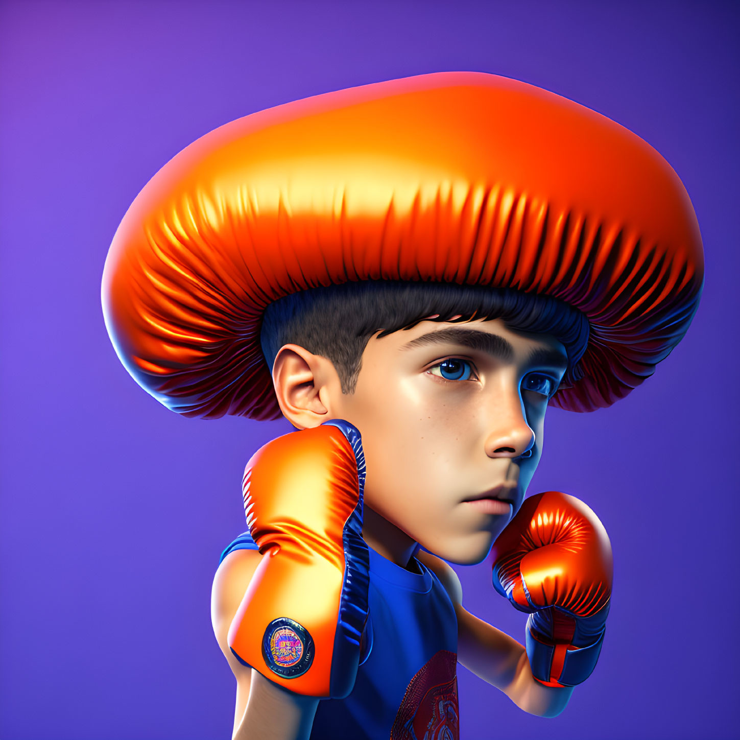 3D illustration of boy in glossy orange boxing gear