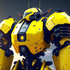 Yellow Futuristic Robot with Helmet-like Head and Illuminated Chest Core