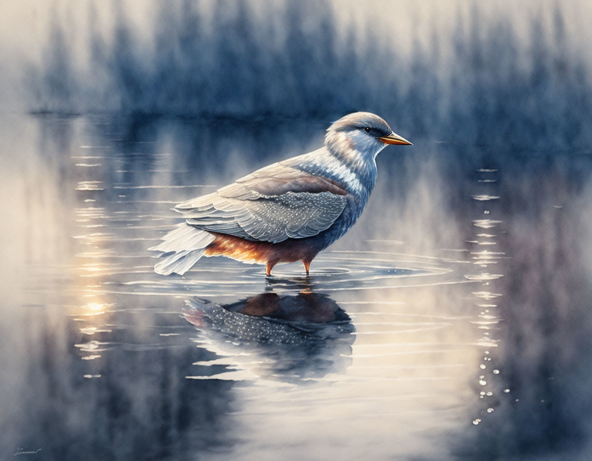 Gray and White Bird Standing on Rock in Calm Waters