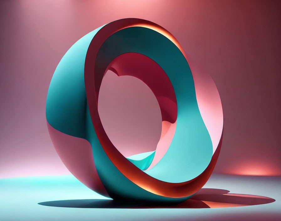 Turquoise and pink glossy Möbius strip on soft pink and purple background