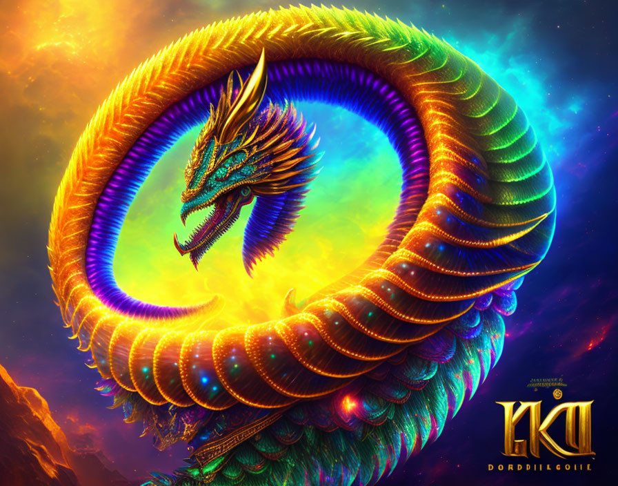 Colorful Dragon Artwork in Cosmic Setting