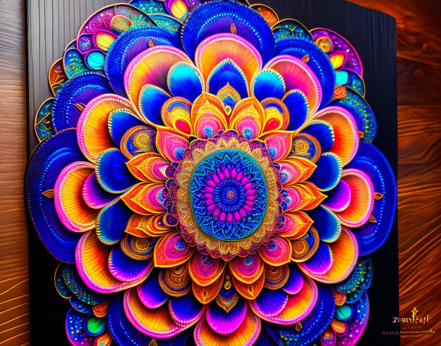 Colorful Glowing Mandala Design on Dark Background