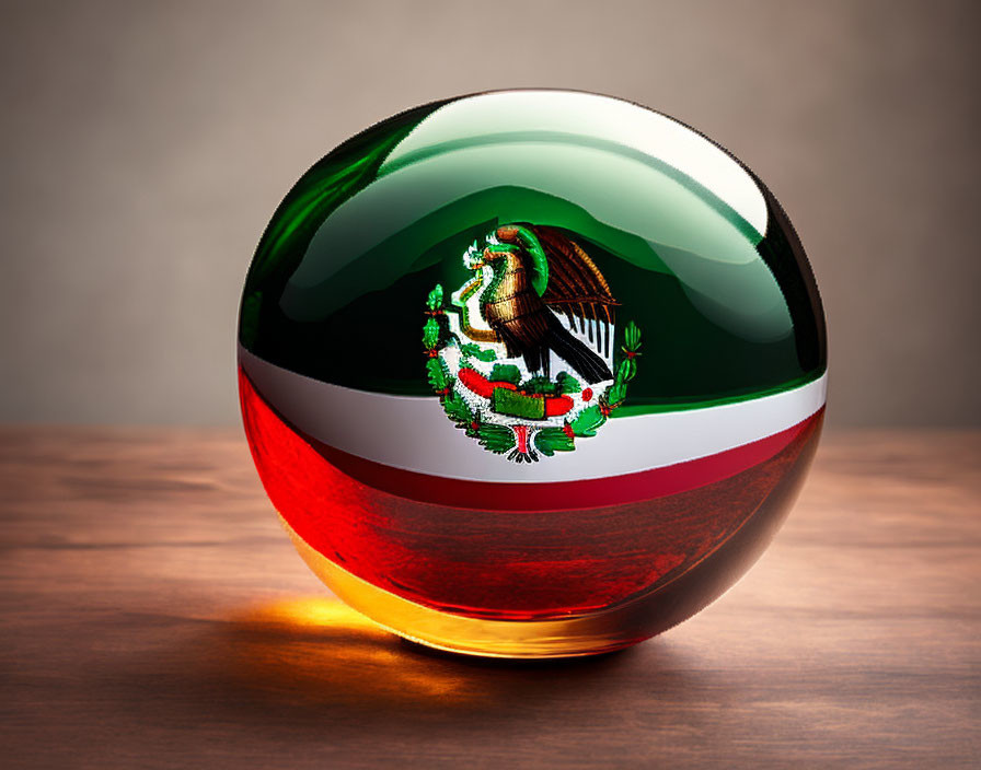 Glossy Mexican flag-themed sphere on neutral backdrop