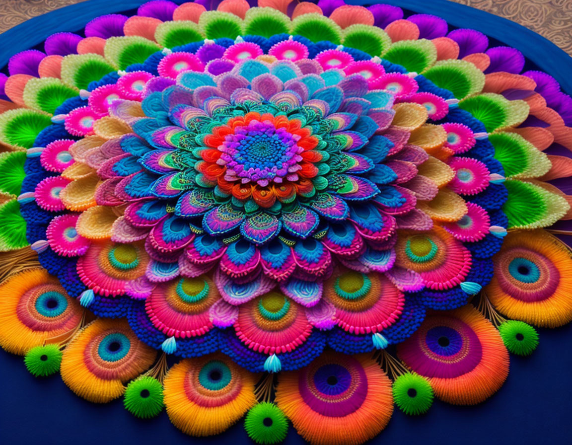 Colorful Circular Flower Pattern Made from Dyed Quills or Threads