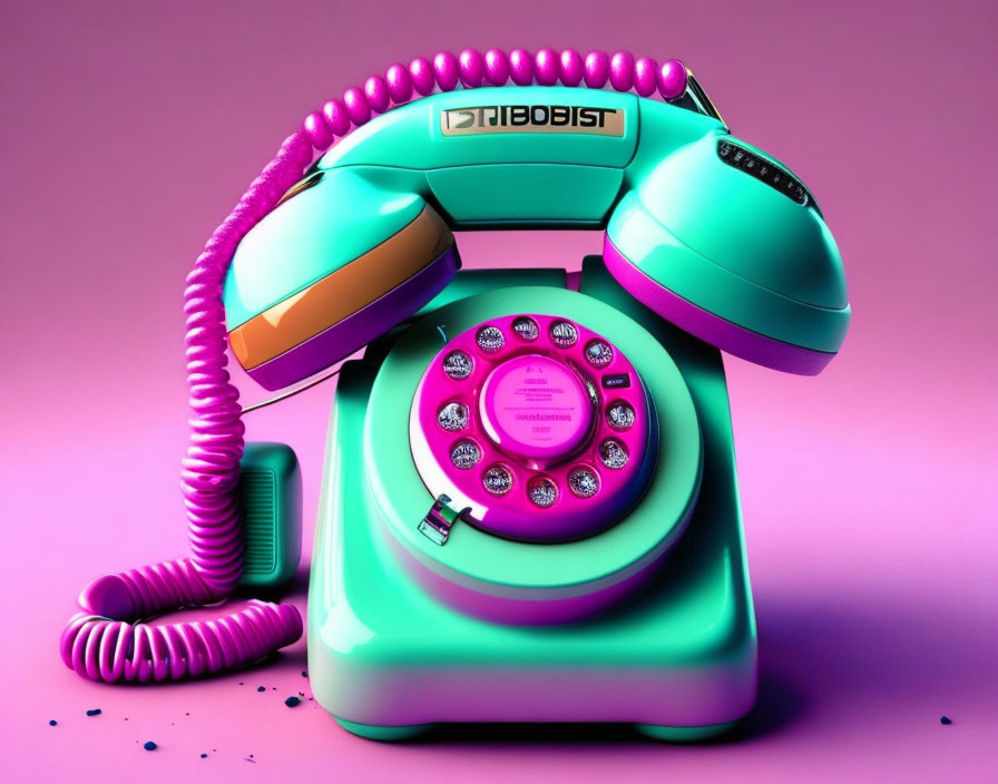 Vintage Rotary Dial Telephone in Pastel Pink and Teal on Matching Background