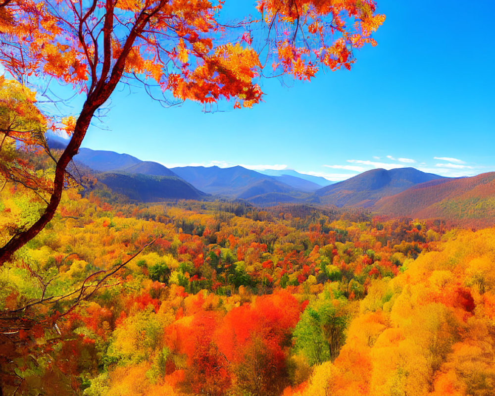 Colorful Autumn Landscape with Mountain Range View