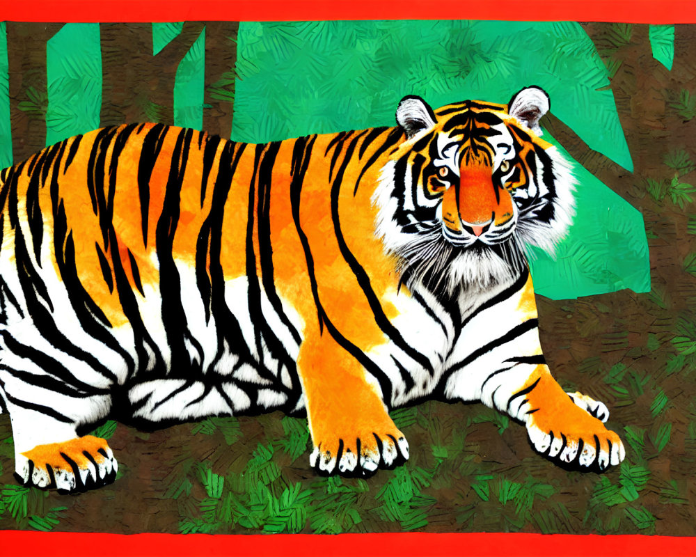 Colorful Tiger Illustration in Vibrant Jungle Setting