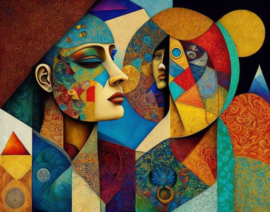 Abstract Art: Colorful Geometric Shapes & Stylized Faces