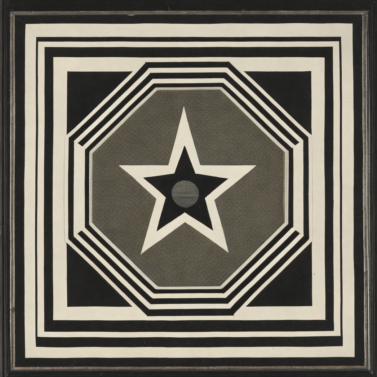 Concentric Geometric Artwork with Central Star in Black and White