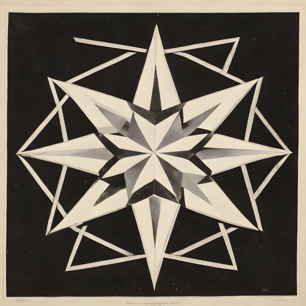 Monochrome Star-Shaped Geometric Pattern on Dark Background