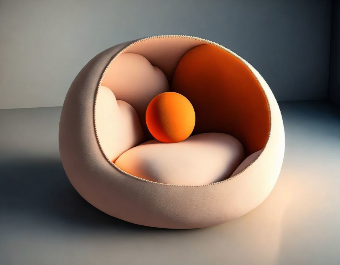 Modern Peach and Orange Spherical Chair on Grey Background