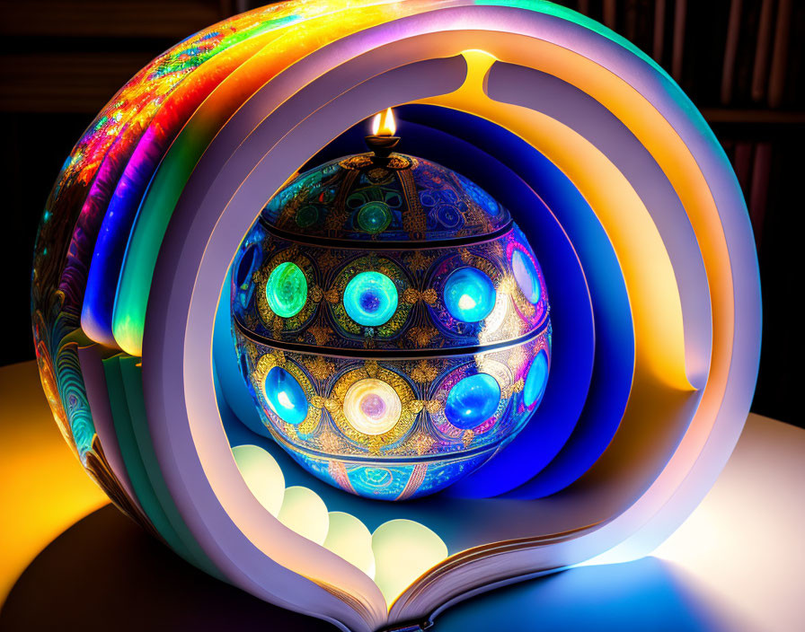 Colorful illuminated object in circular book formation