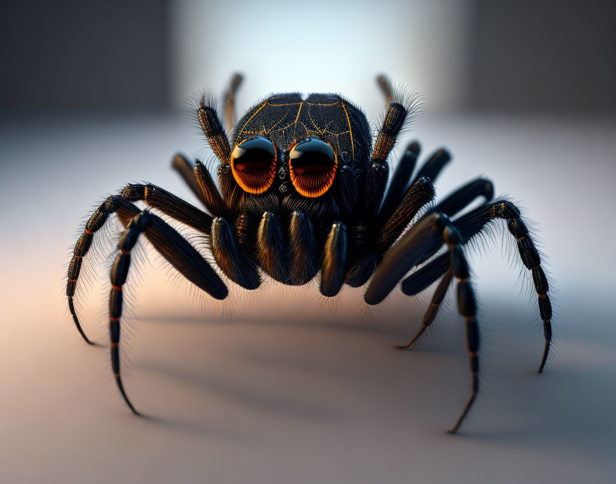 Jumping spider with vivid orange markings and large reflective eyes