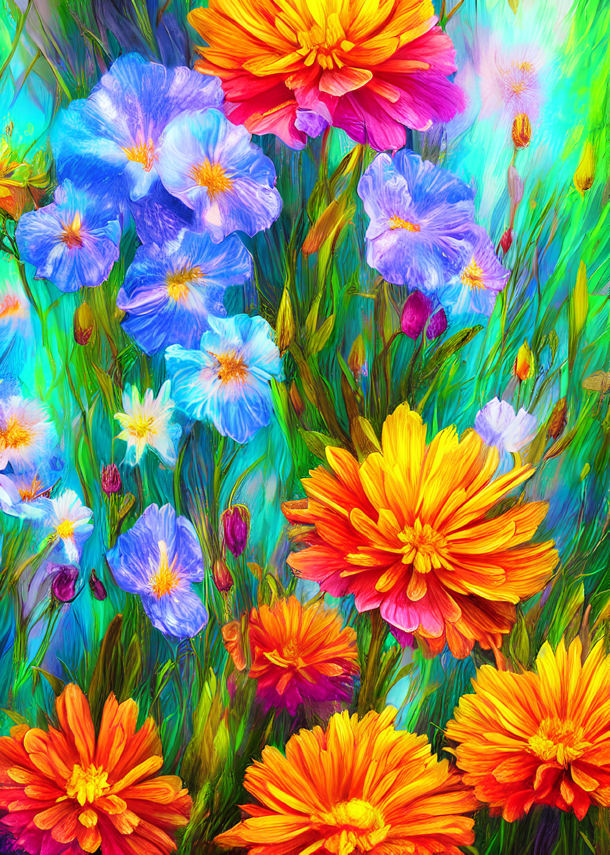 Colorful Flower Painting with Vibrant Brushstrokes and Bright Background