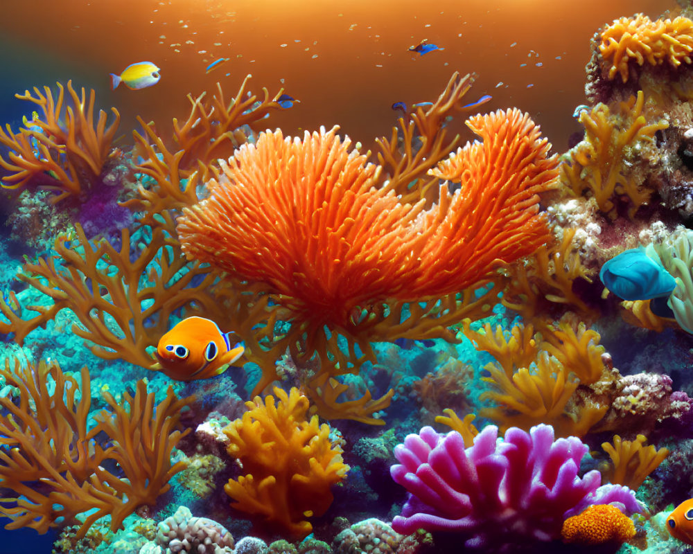 Vibrant coral reefs and tropical fish in colorful underwater scene