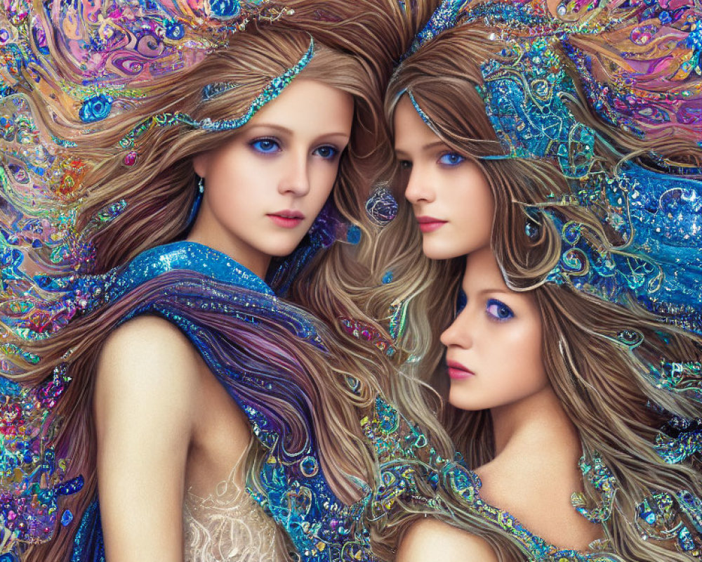 Colorful Psychedelic Hair and Fantasy Accessories on Three Women