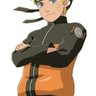 Young ninja with blonde hair, whisker marks, orange outfit