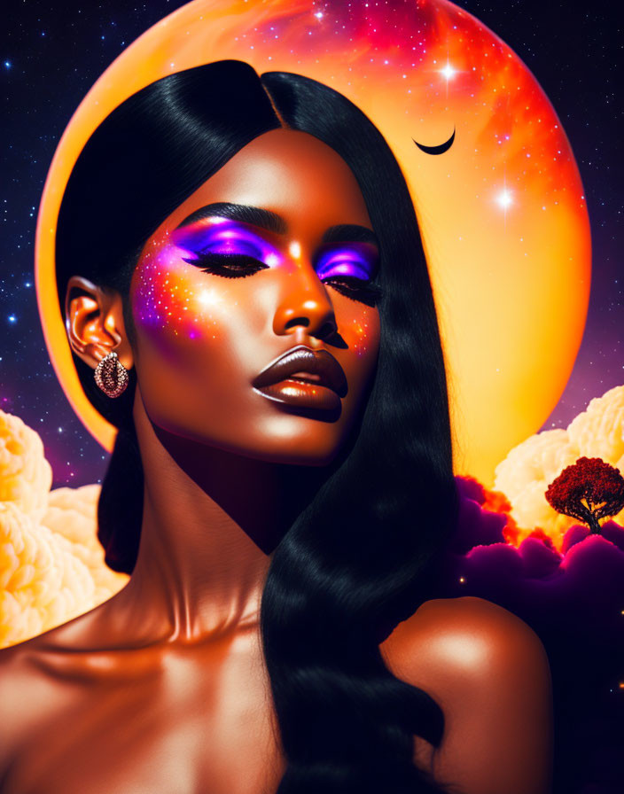 Portrait of a woman with cosmic-inspired makeup