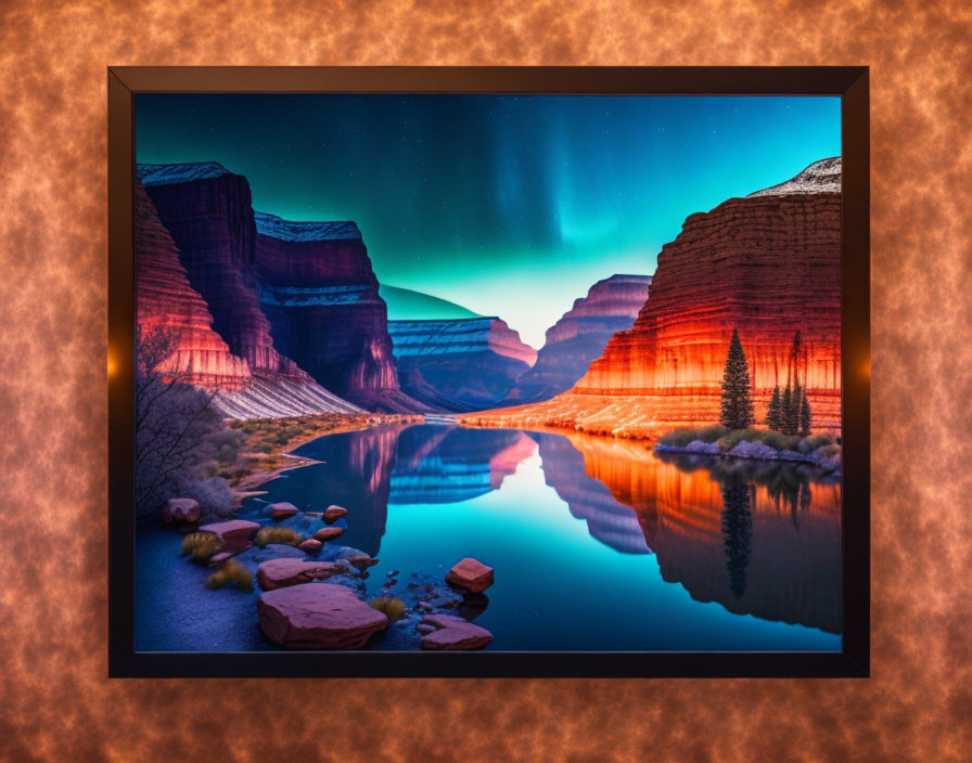 Framed Picture: Serene River Canyon at Twilight