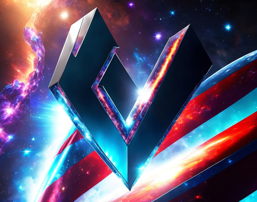 Colorful 3D Letter "N" on Cosmic Background