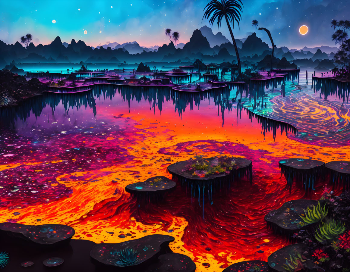 Colorful Flora and Lava River in Fantastical Digital Art