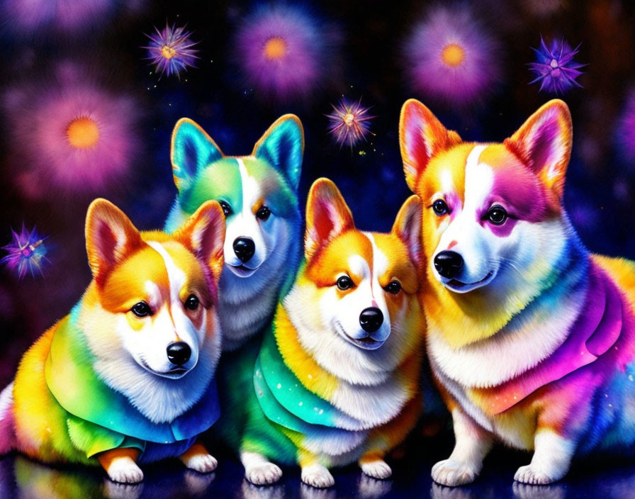 Colorful Corgi Dogs in Cosmic Digital Art