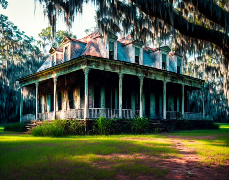 Classic House with Tree-Enveloped Porch in Sunlight