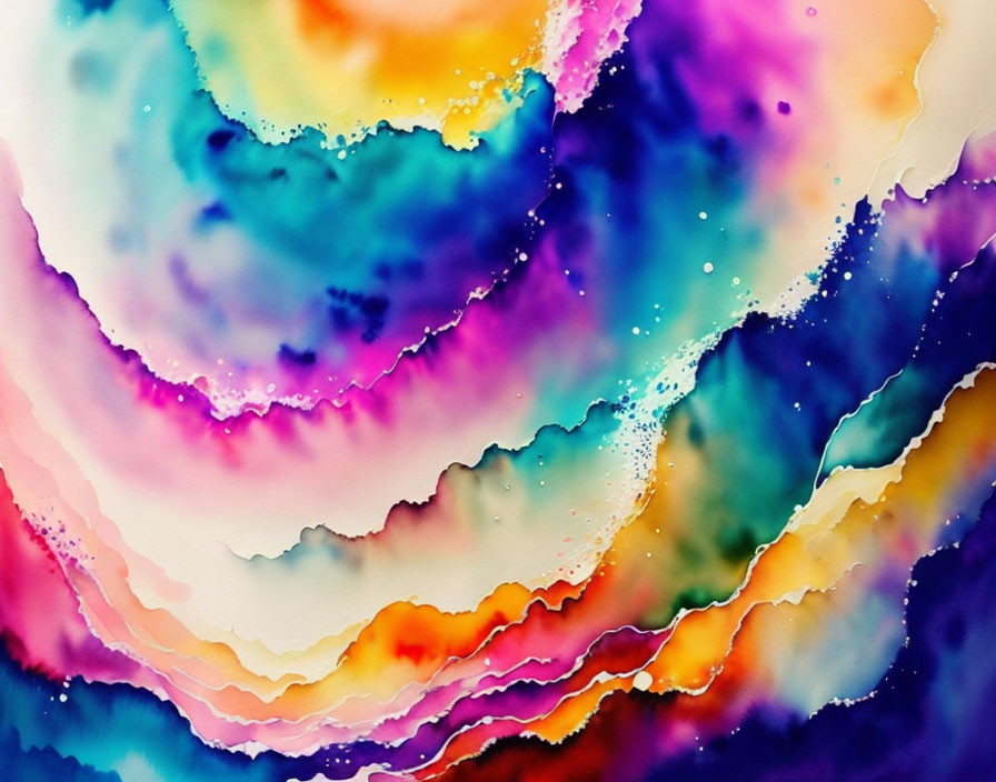 Colorful Abstract Watercolor Painting with Geode-Like Patterns