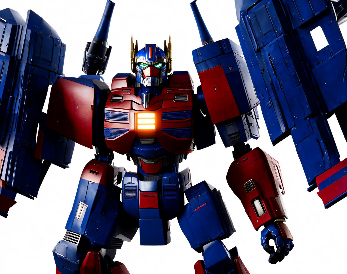 Vivid Blue and Red Armor Optimus Prime Figure in Dynamic Pose