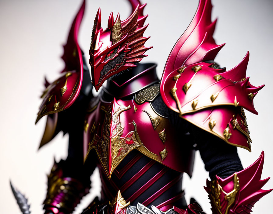 Detailed Fantasy Armor in Deep Red and Gold with Dragon-like Designs