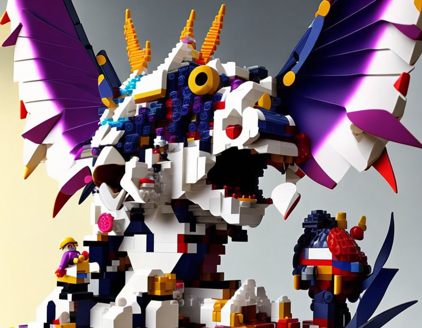 Colorful LEGO Dragon Sculpture with Mini Figures