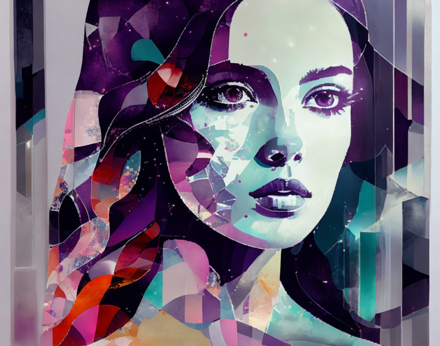 Vibrant abstract portrait with geometric and organic shapes