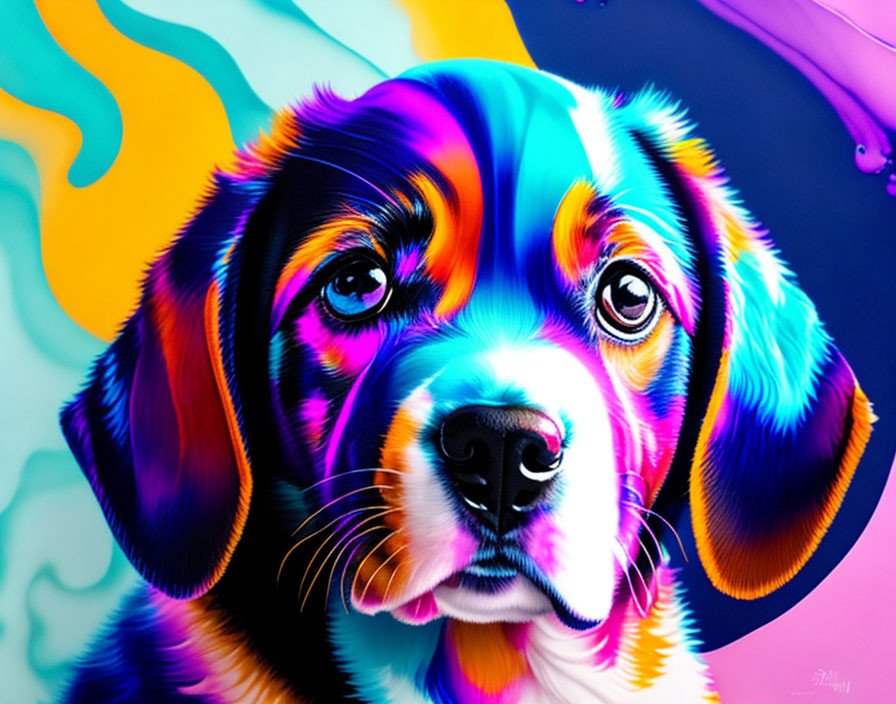 Colorful Spaniel Dog Artwork Against Abstract Pastel Background