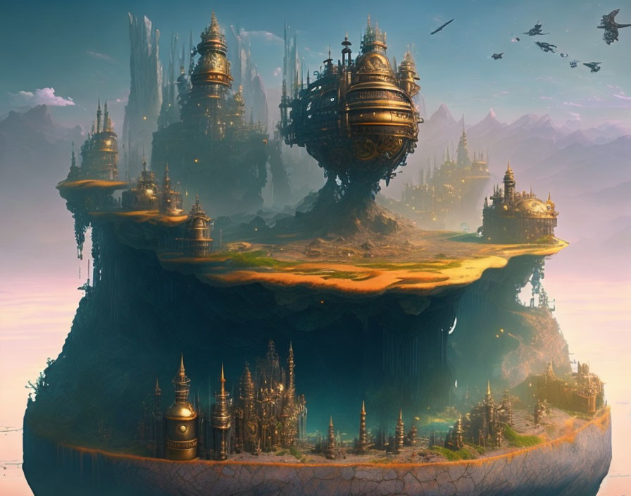 Majestic floating island with spires and domed structures