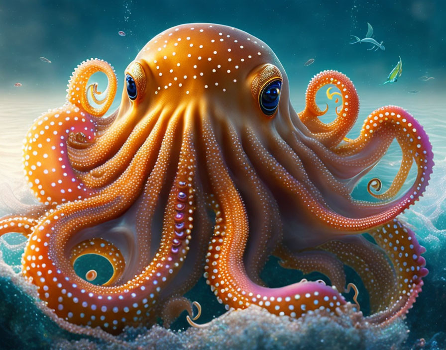 Colorful Octopus Illustration with Blue Eyes in Underwater Scene