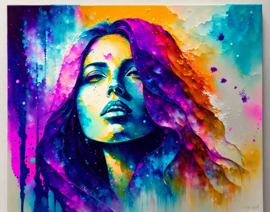 Vibrant Abstract Portrait with Blue, Purple, and Orange Hues