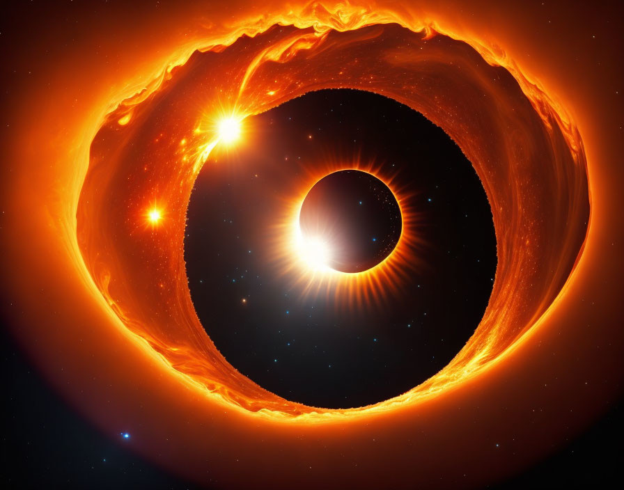 Digital Illustration: Black Hole with Orange Accretion Disk