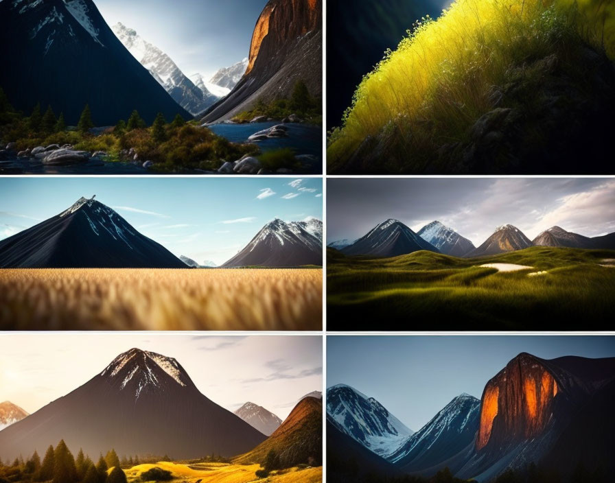 Six Stunning Landscapes: Majestic Mountains, Lush Grasses, Dramatic Lighting