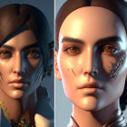 Split Male Faces: Realistic vs. Colorful Digital Enhancements