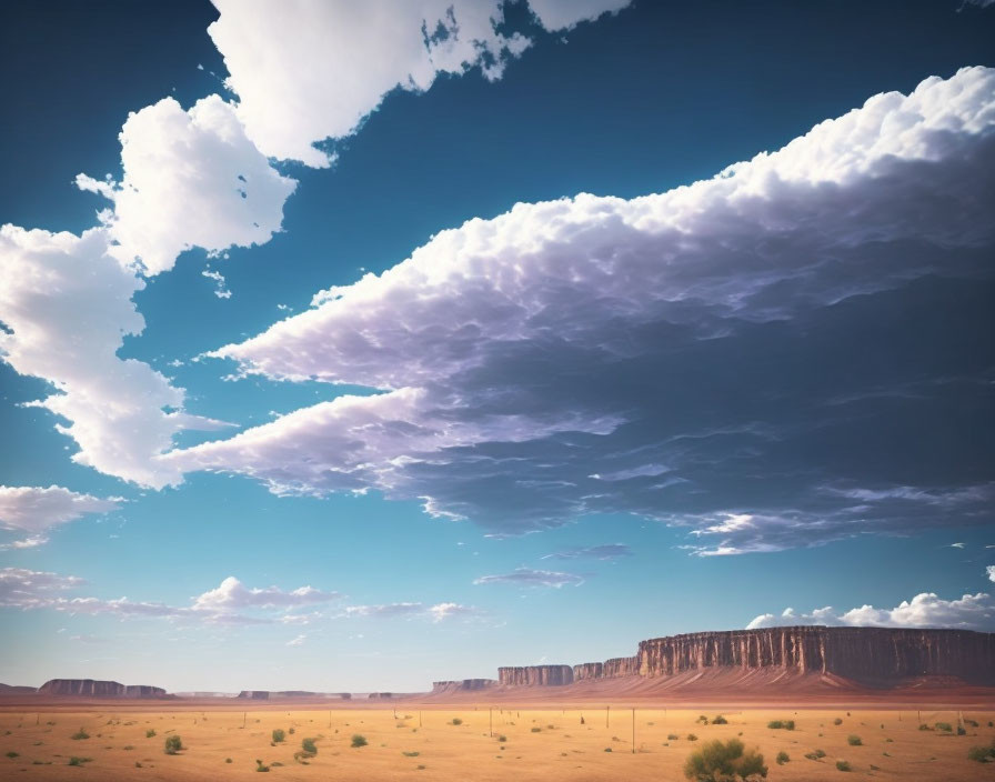 Vast Desert Landscape with Blue Sky and Mesas