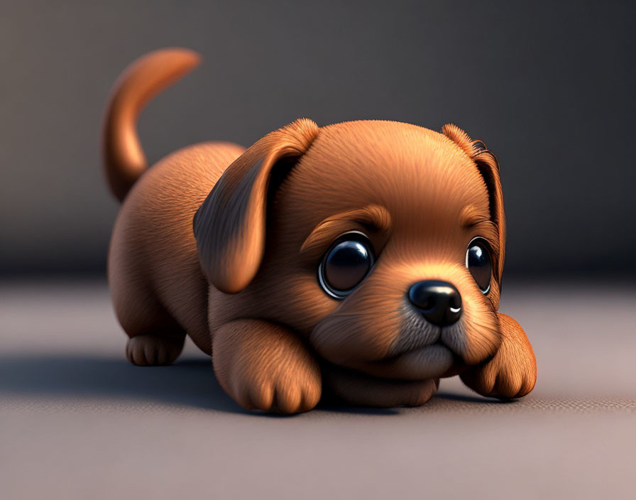 Brown cartoon-style 3D puppy illustration with expressive eyes