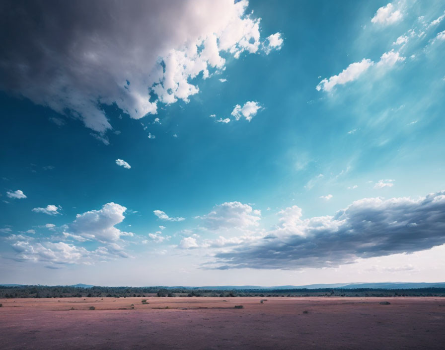 Vast desert landscape under dramatic sky with clouds