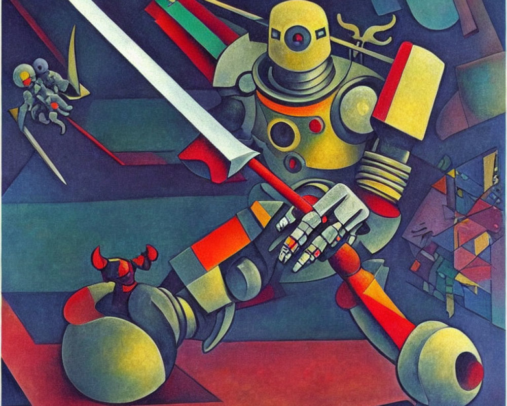 Colorful Cubist-style Robot Painting with Geometric Shapes