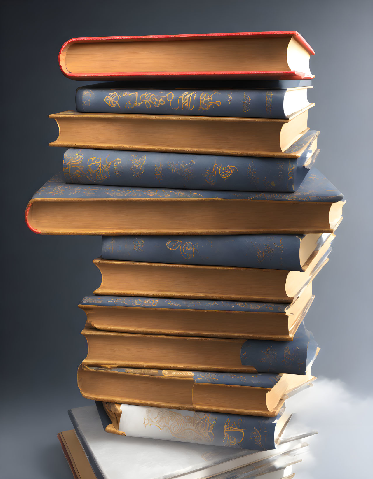 Antique Books Stack with Gold-Edged Pages on Gray Background