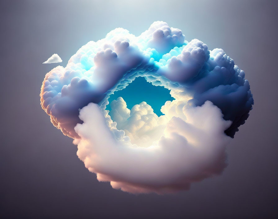 Surreal circular cloud structure on gradient background